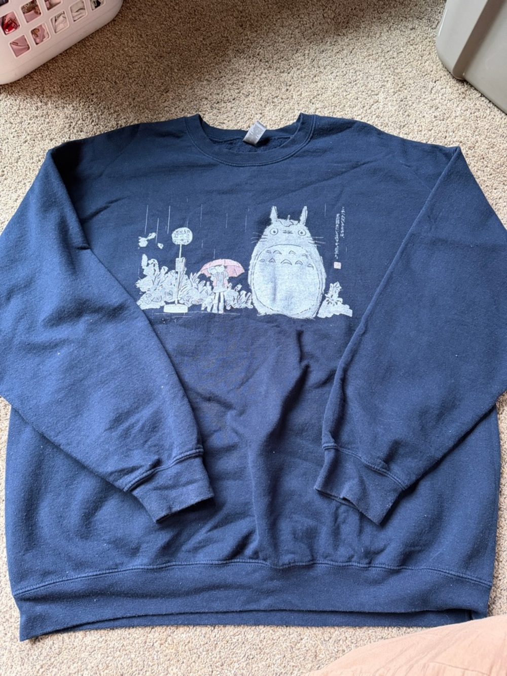 Navy Crewneck Sweatshirt with Totoro Character Graphic